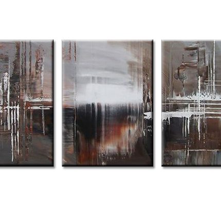 Verticaal Spel in Aardetinten, handgeschilderd olieverfschilderij met abstracte structuur