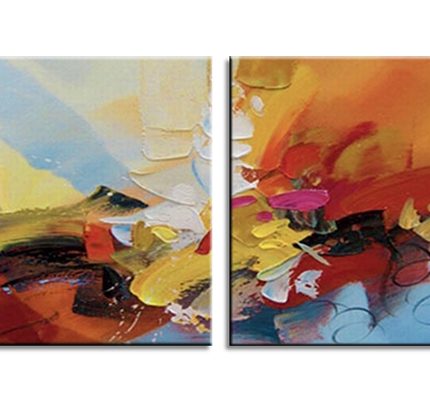 Vurige Horizon, handgeschilderd olieverfschilderij met abstracte kleurvlakken