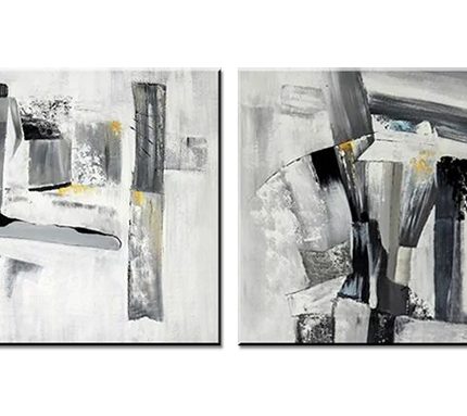 Grijs Spel in Balans, handgeschilderd olieverfschilderij met abstracte structuur