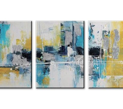 Stedelijke Reflectie, handgeschilderd olieverfschilderij met abstracte kleurvlakken
