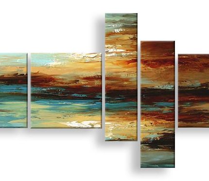 Horizon in Turquoise en Amber, handgeschilderd olieverfschilderij met abstracte kleurvlakken