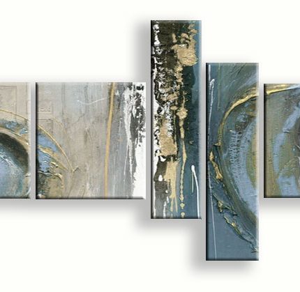 Golvende Structuur in Grijs en Goud, handgeschilderd olieverfschilderij met abstracte structuur