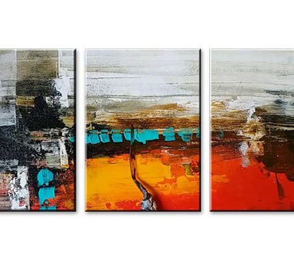 Vurige Horizon, handgeschilderd olieverfschilderij met abstract kleurvlak