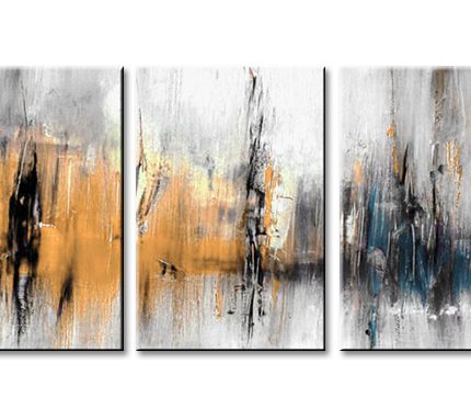 Sporen in Oker en Grijs, handgeschilderd olieverfschilderij met abstracte structuur