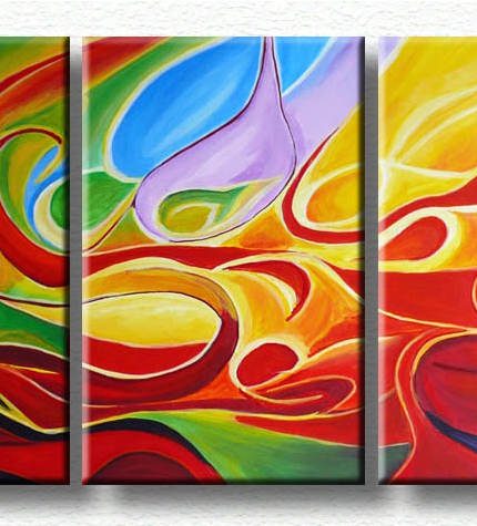 Vloeiend Vuur in Kleur, handgeschilderd olieverfschilderij met abstracte kleurvlakken