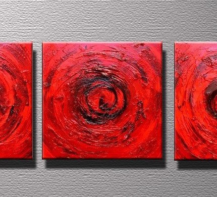 Rode Wervelingen, handgeschilderd olieverfschilderij met cirkels