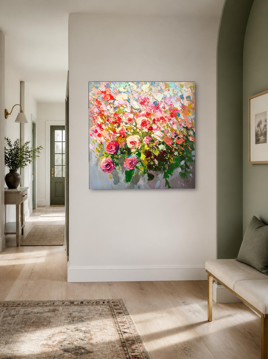 CAS022-1 Weelderig Rozenboeket, Bloemen & Stilleven schilderij aan de muur in interieur
