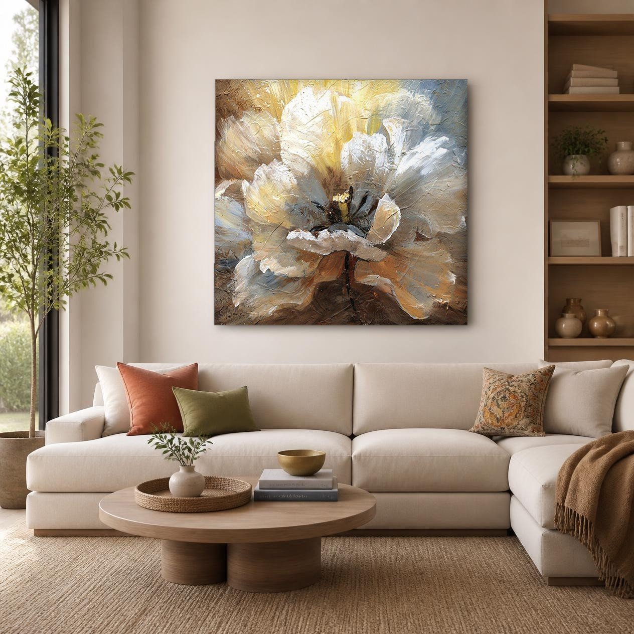 CAS033-1 Witte Pioen in Close-up, Bloemen & Stilleven schilderij aan de muur in interieur