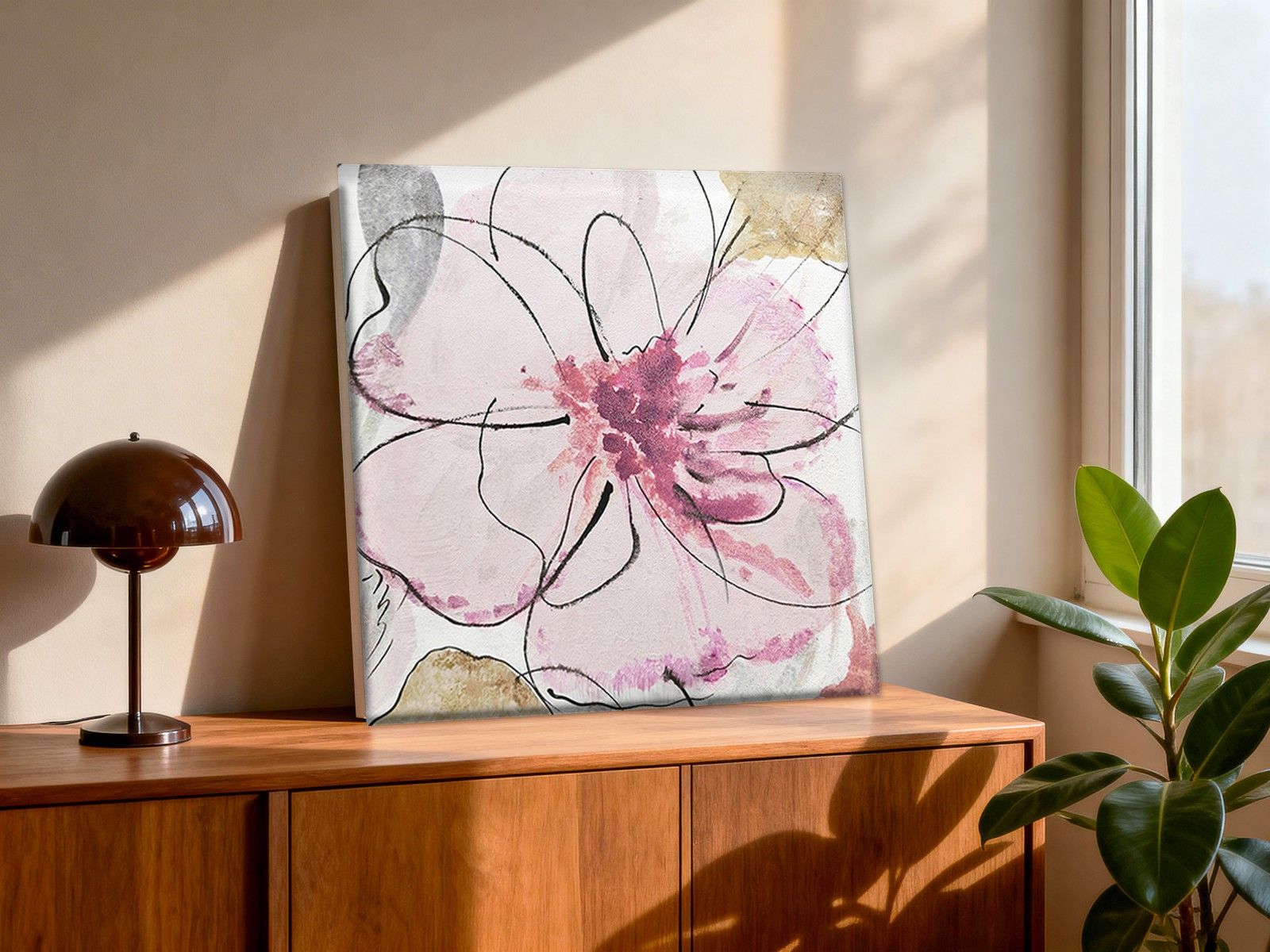 CAS050-1 Losse Bloesem in Roze, Bloemen & Stilleven schilderij aan de muur in interieur