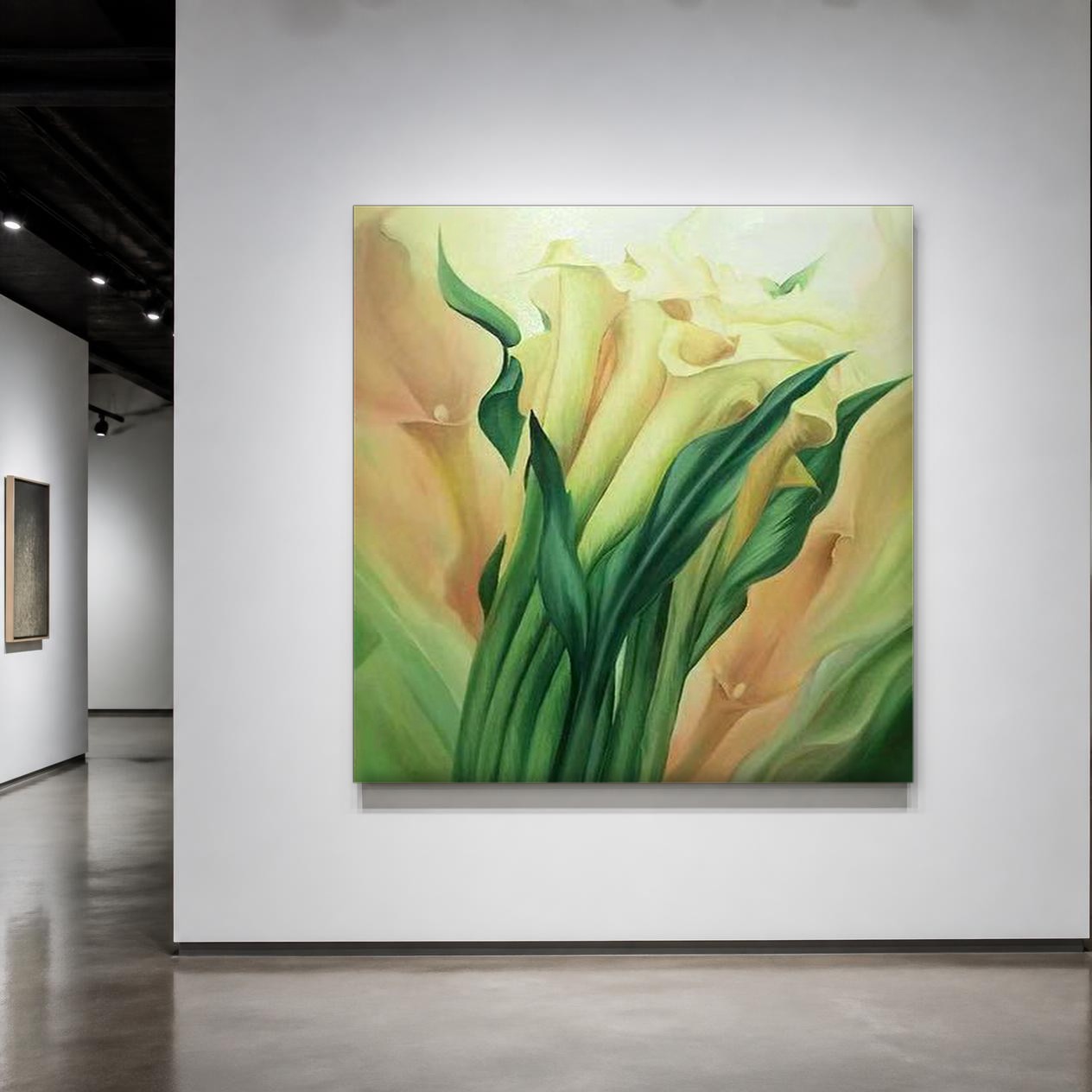 CAS067-1 Elegante Calla's in Zacht Licht, Bloemen & Stilleven schilderij aan de muur in interieur