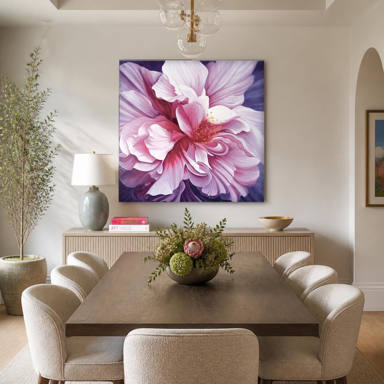 CAS082-1 Roze pioen in close-up, Bloemen & Stilleven schilderij aan de muur in interieur