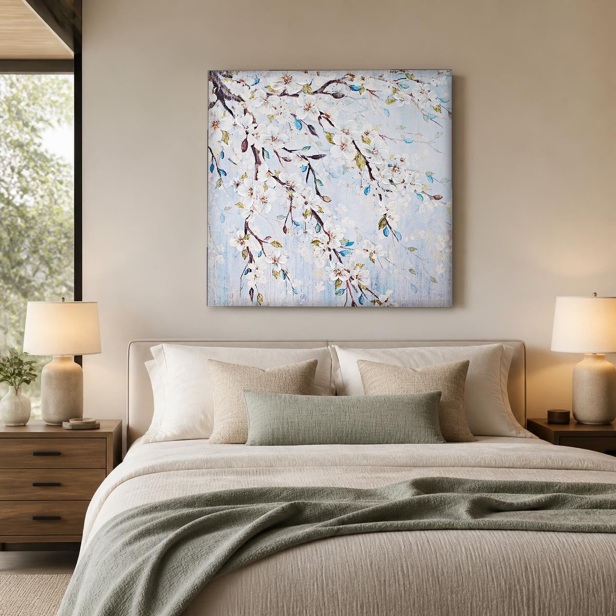 CAS084-1 Witte Bloesemtakken, Bloemen & Stilleven schilderij aan de muur in interieur