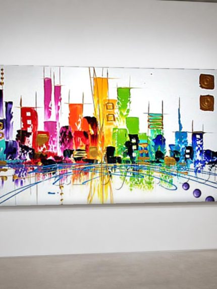 Regenboogskyline, Steden & Skylines schilderij aan de muur in interieur