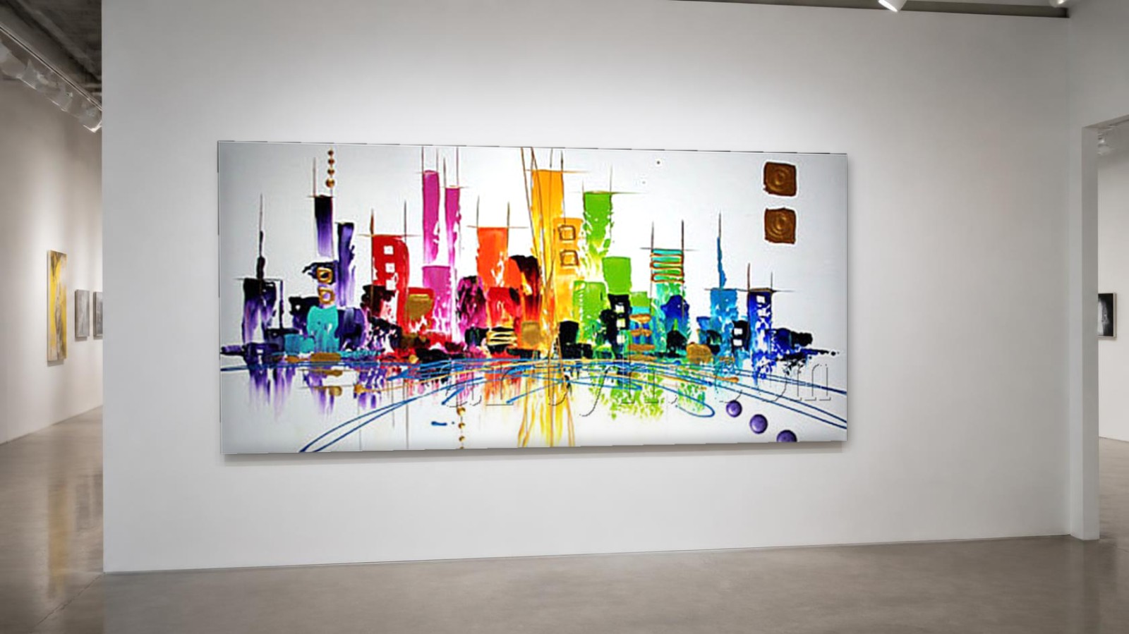 CAS1005-1 Regenboogskyline, Steden & Skylines schilderij aan de muur in interieur