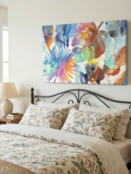 Tropisch Bladerspel, Abstract & Modern schilderij aan de muur in interieur