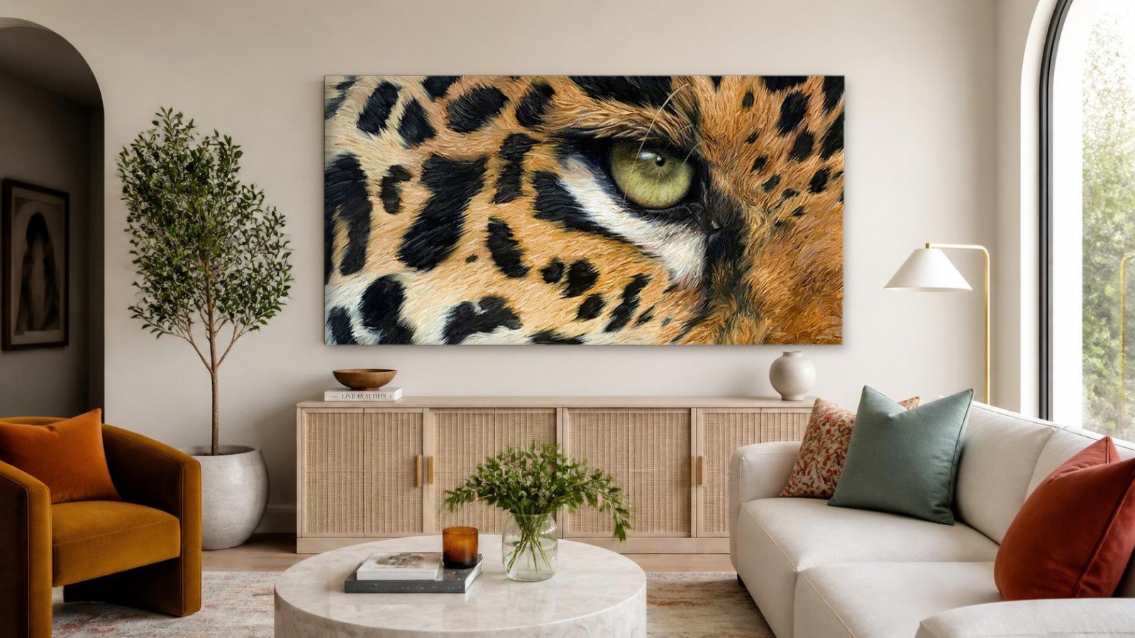 CAS1026-1 Oog van de Jaguar, Dieren schilderij aan de muur in interieur