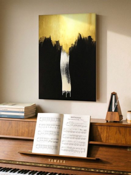 Lichtstraal in het duister, Abstract & Modern schilderij aan de muur in interieur