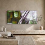 Groene Textuurvelden, Abstract & Modern schilderij aan de muur in interieur