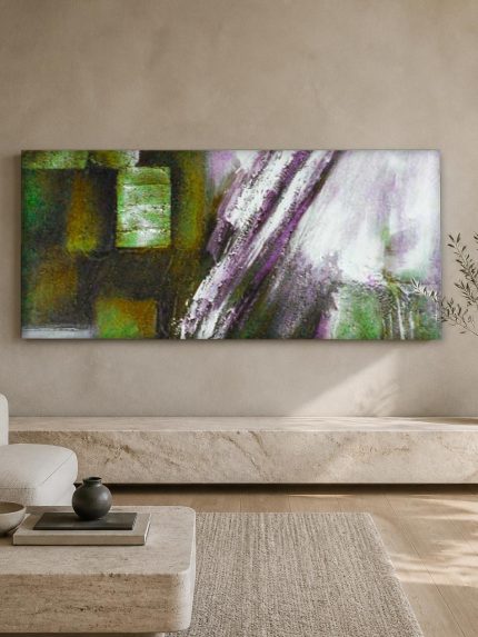 Groene Textuurvelden, Abstract & Modern schilderij aan de muur in interieur