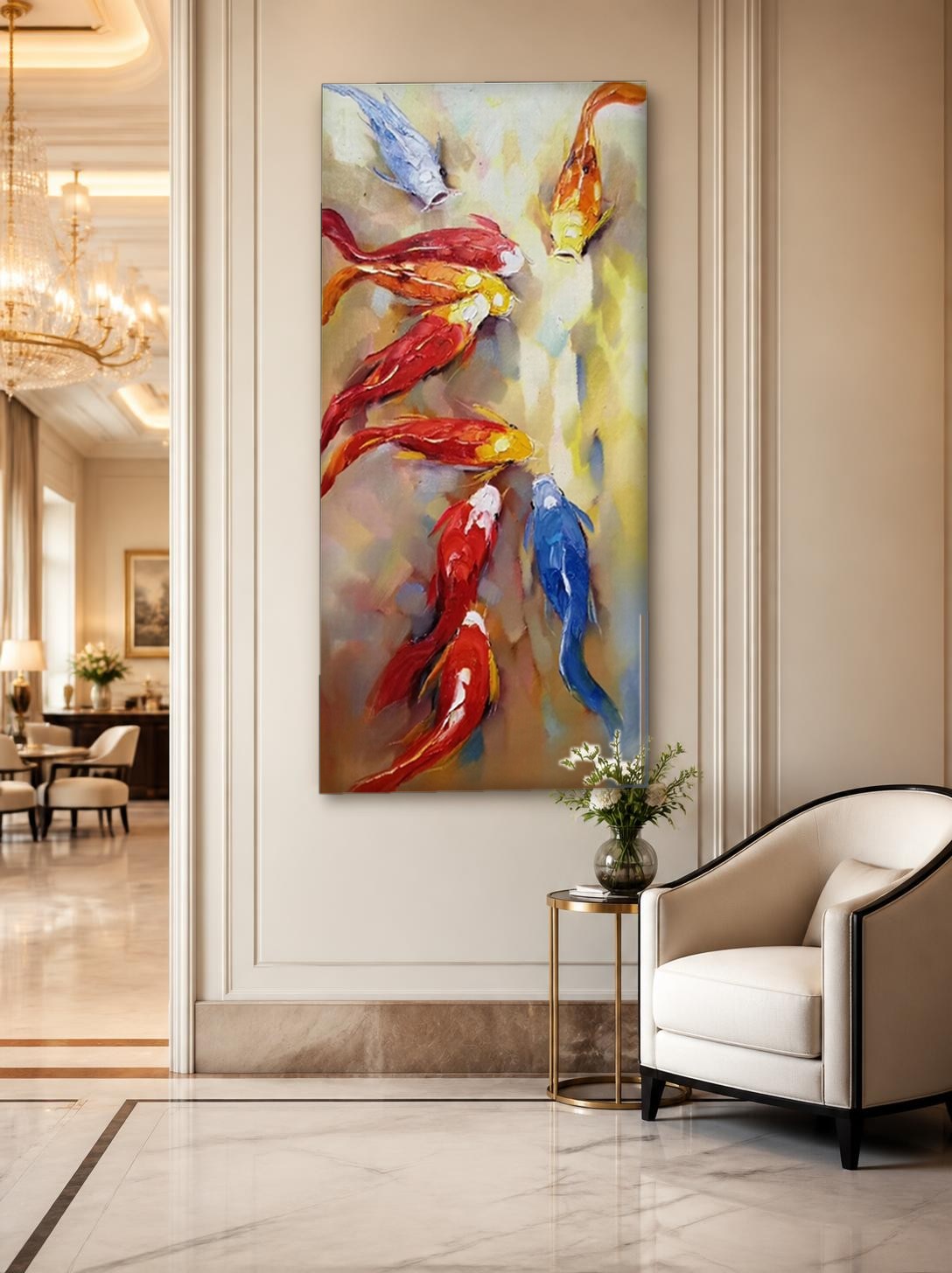 CAS1052-1 Kleurrijke Koikarpers, Dieren schilderij aan de muur in interieur