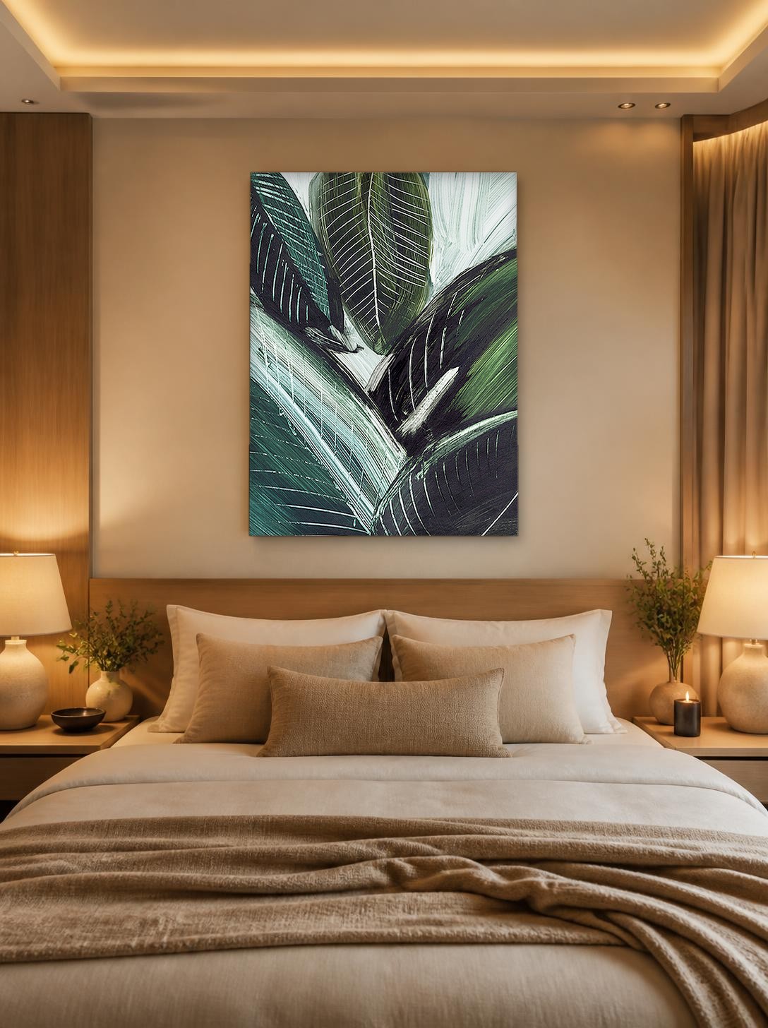 CAS1055-1 Groene Bladerpracht, Bloemen & Stilleven schilderij aan de muur in interieur