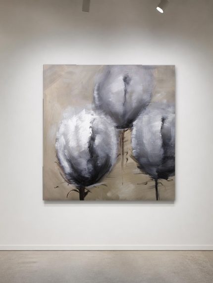 Grijze Klaprozen, Bloemen & Stilleven schilderij aan de muur in interieur