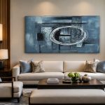 Blauwe Cirkelbeweging, Abstract & Modern schilderij aan de muur in interieur