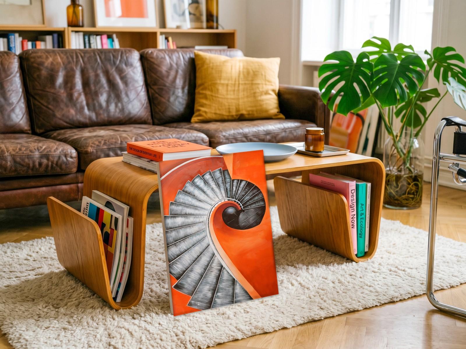 CAS1084-1 Wenteltrap in Oranje, Abstract & Modern schilderij aan de muur in interieur