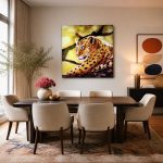 Luipaard op de tak, Dieren schilderij aan de muur in interieur
