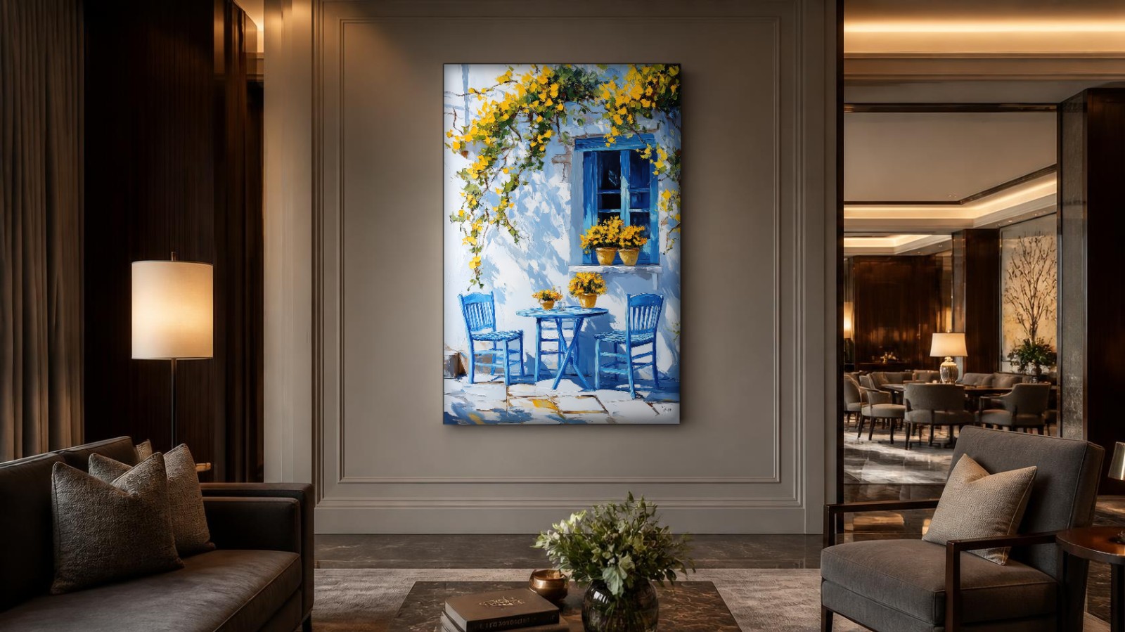 CAS1105-1 Mimosa boven het Blauwe Terras, Natuur & Landschap schilderij aan de muur in interieur