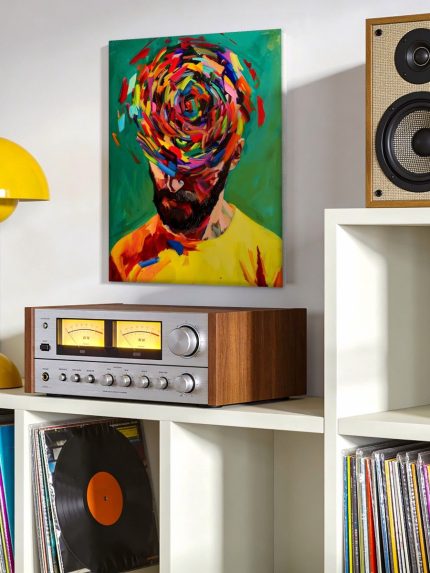 Man in Kleurenwervel, Mensen & Portretten schilderij aan de muur in interieur