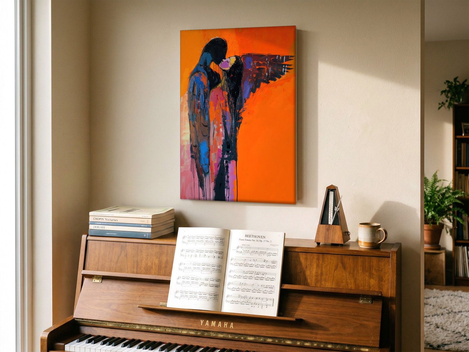 CAS1109-1 Omhelzing in Oranje, Mensen & Portretten schilderij aan de muur in interieur