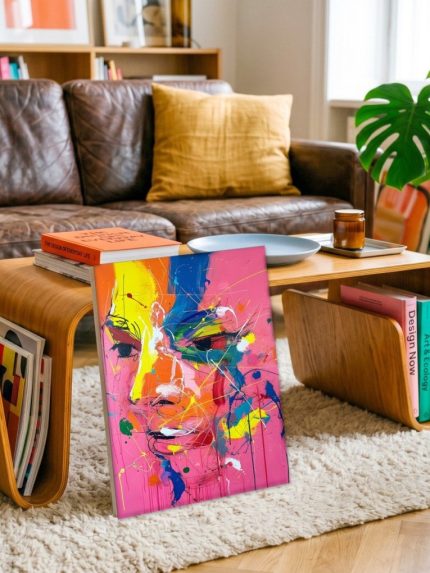 Gezicht in Kleurstorm, Mensen & Portretten schilderij aan de muur in interieur