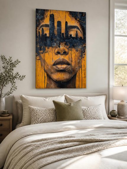 Skyline in de Blik, Mensen & Portretten schilderij aan de muur in interieur