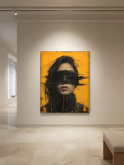 Verhulde Blik in Geel, Mensen & Portretten schilderij aan de muur in interieur