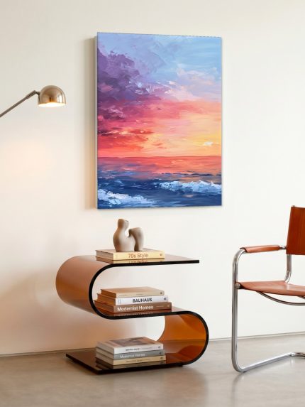 Gloeiende Horizon boven Zee, Natuur & Landschap schilderij aan de muur in interieur