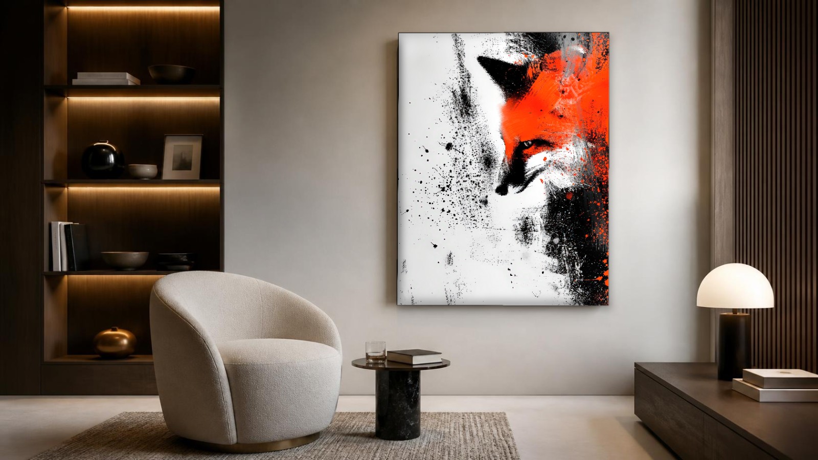CAS1181-1 Vos in vuurrood profiel, Dieren schilderij aan de muur in interieur