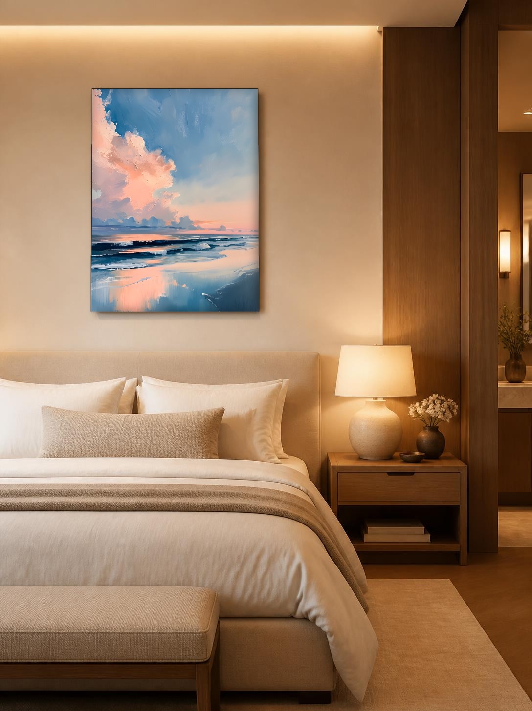 CAS1191-1 Roze Wolken boven Zee, Natuur & Landschap schilderij aan de muur in interieur