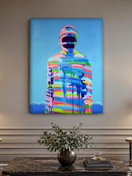 Verhulde Figuur in Kleurbanden, Mensen & Portretten schilderij aan de muur in interieur