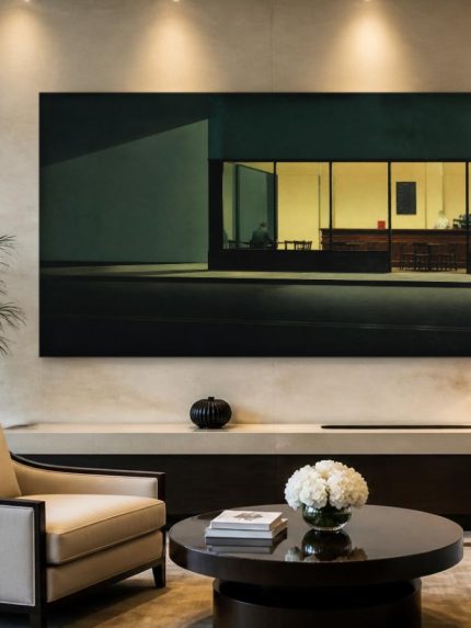 Nachtelijk Café, Steden & Skylines schilderij aan de muur in interieur