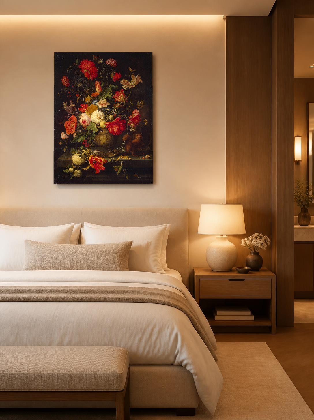 CAS1207-1 Weelderig bloemstilleven (naar Mignon), Bloemen & Stilleven schilderij aan de muur in interieur