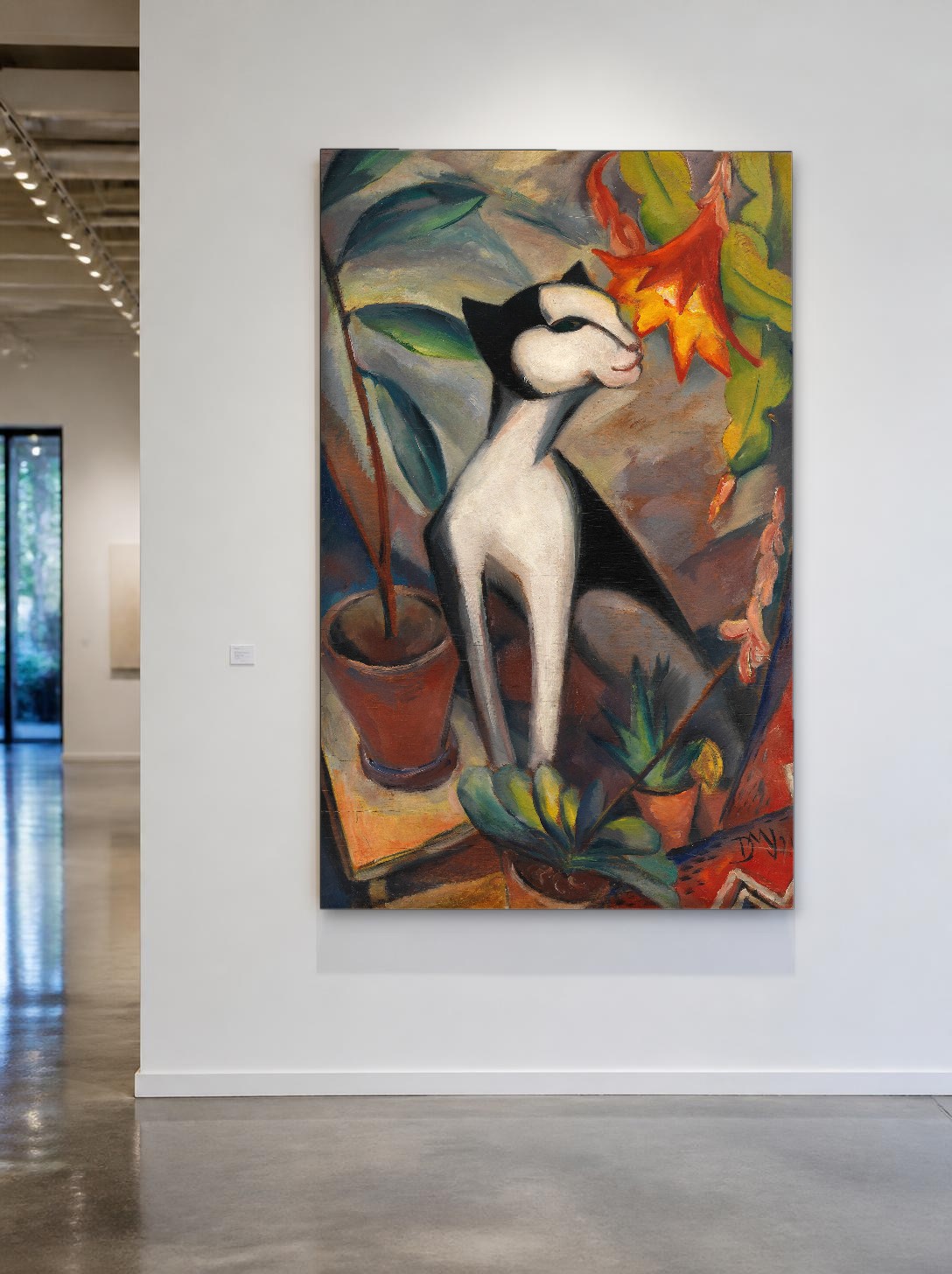 CAS1208-1 Gestileerde Kat Tussen Bloemen, Dieren schilderij aan de muur in interieur