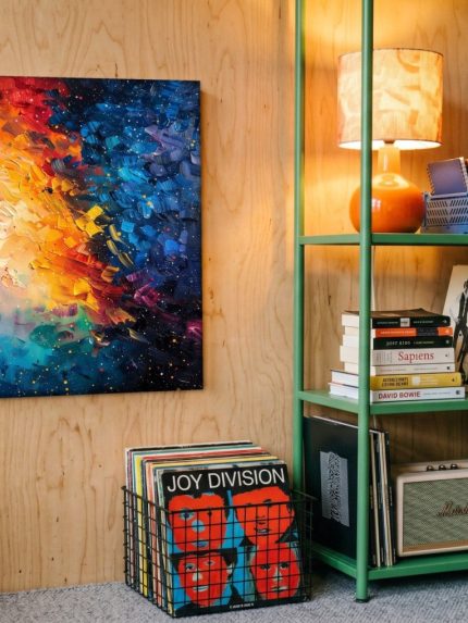 Vuur en Nacht in Kleur, Abstract & Modern schilderij aan de muur in interieur