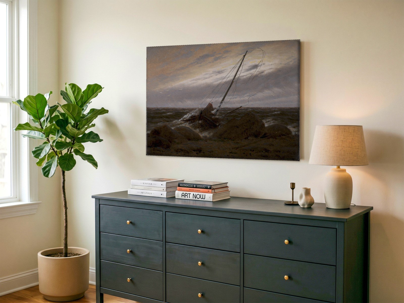 CAS1213-1 Schipbreuk in de Branding, Natuur & Landschap schilderij aan de muur in interieur