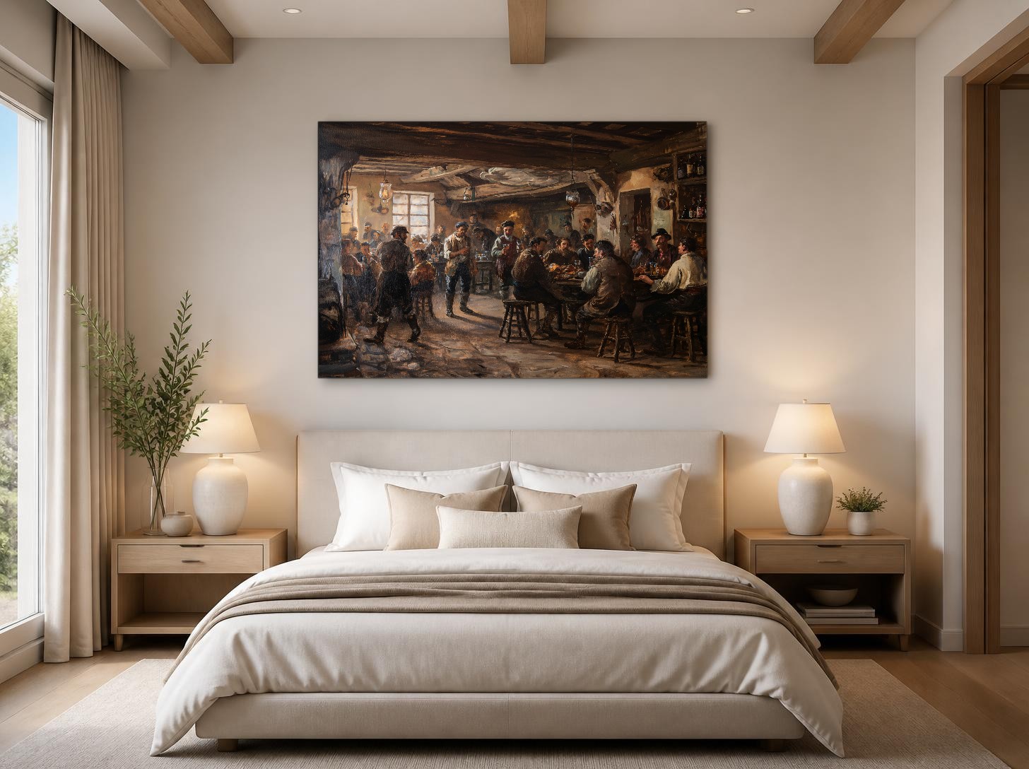 CAS1218-1 Samenzijn in de Herberg, Mensen & Portretten schilderij aan de muur in interieur