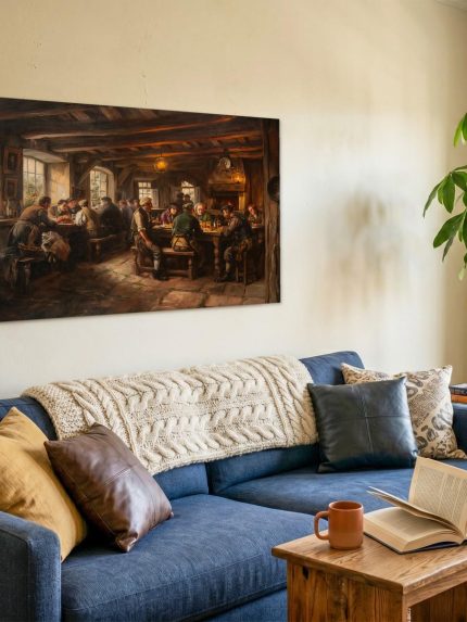 Avond in de Herberg, Mensen & Portretten schilderij aan de muur in interieur