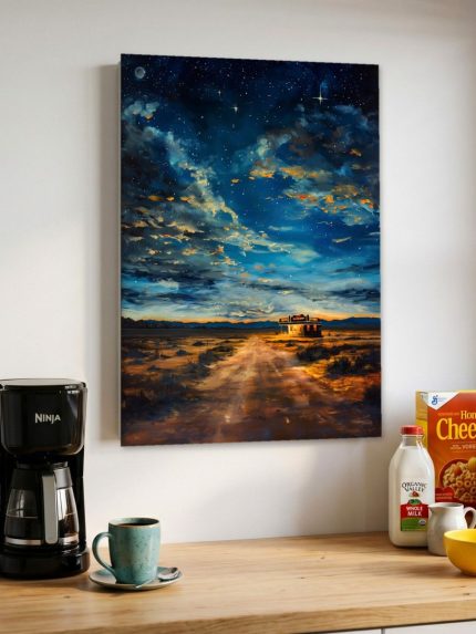 Wegrestaurant onder de Sterrenhemel, Natuur & Landschap schilderij aan de muur in interieur