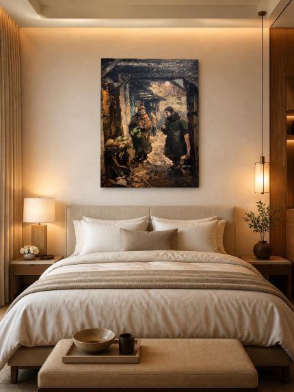Onderhandeling in de Steeg, Mensen & Portretten schilderij aan de muur in interieur