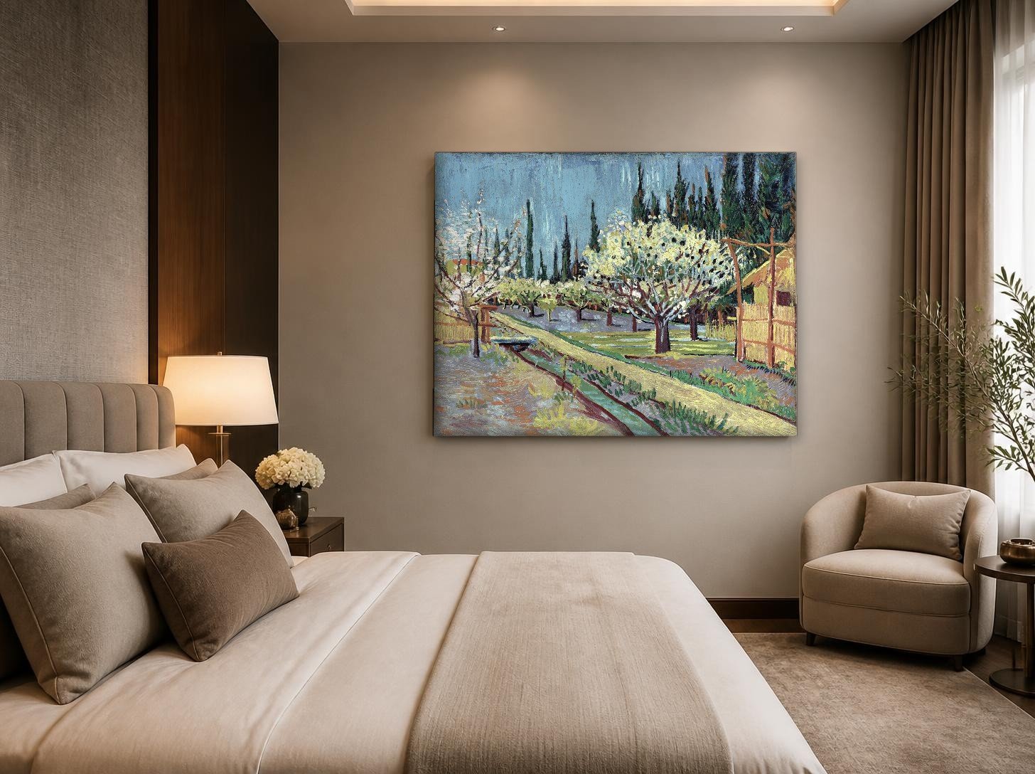 CAS1232-1 Boomgaard in Bloesem (naar Van Gogh), Natuur & Landschap schilderij aan de muur in interieur