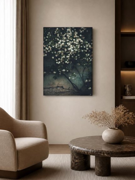 Witte rozen tegen oude muur, Bloemen & Stilleven schilderij aan de muur in interieur